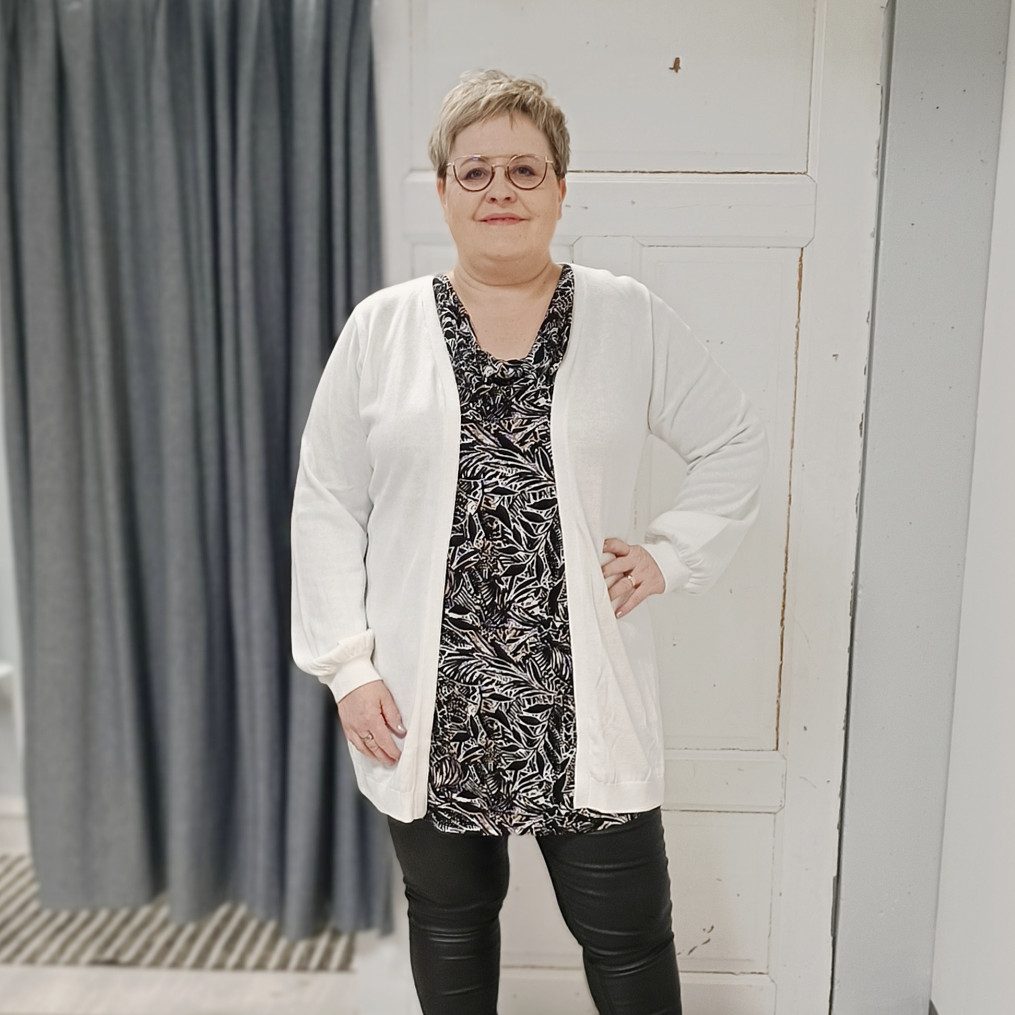 Pidempi neuletakki puuvillasekoitetta, valkoinen, Ze-Ze