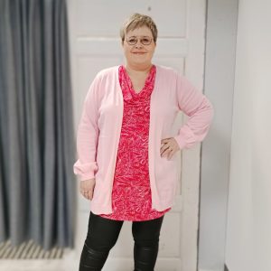 Pidempi neuletakki puuvillasekoitetta, vaaleanpunainen, Ze-Ze