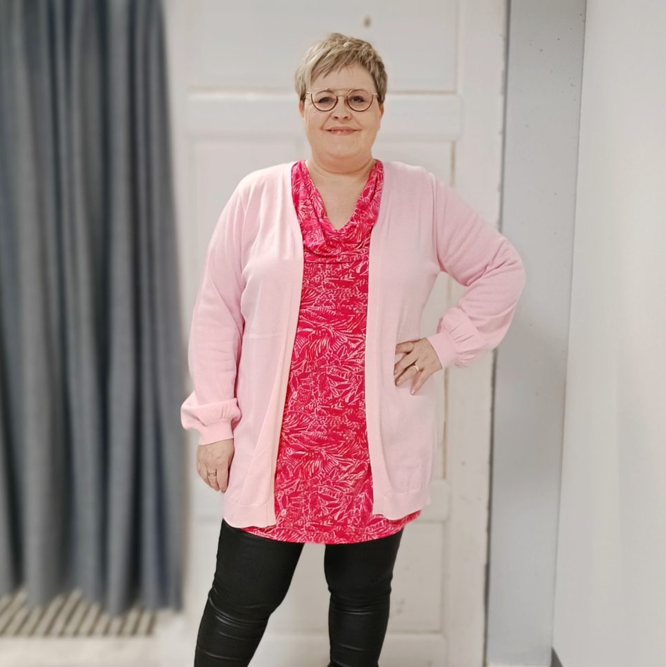 Pidempi neuletakki puuvillasekoitetta, vaaleanpunainen, Ze-Ze