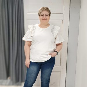 Röyhelöhihainen puuvillapaita timanttikoristeilla, valkoinen, Anyday
