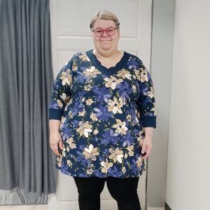 Kukallinen trikootunika kauniilla pääntiellä, sininen, Zhenzi